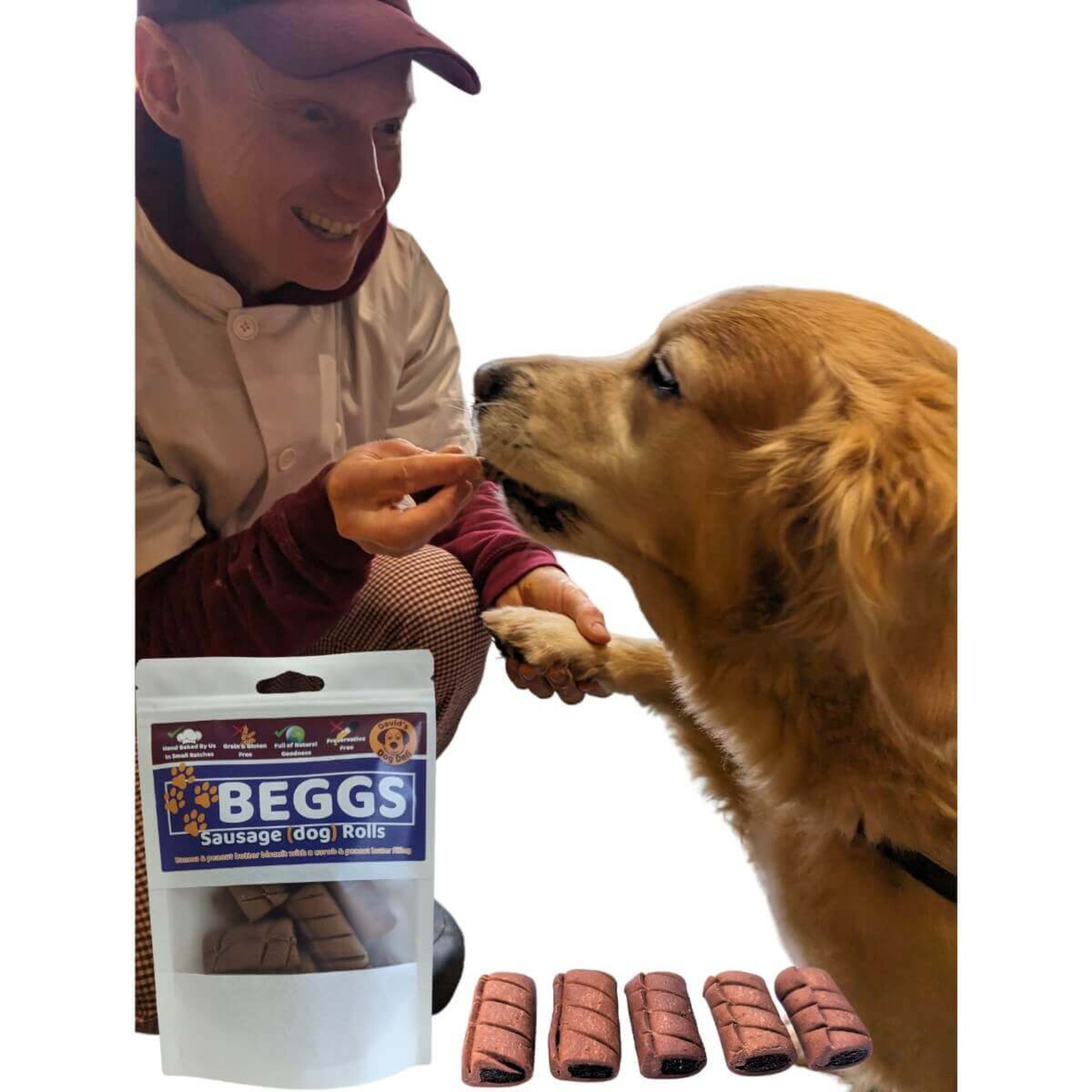 Beggs hypoallergenic dog treats David feeding a dog