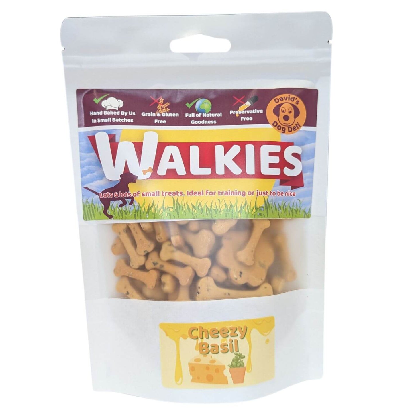 Low Fat Dog Treats cheezy basil resealable bag