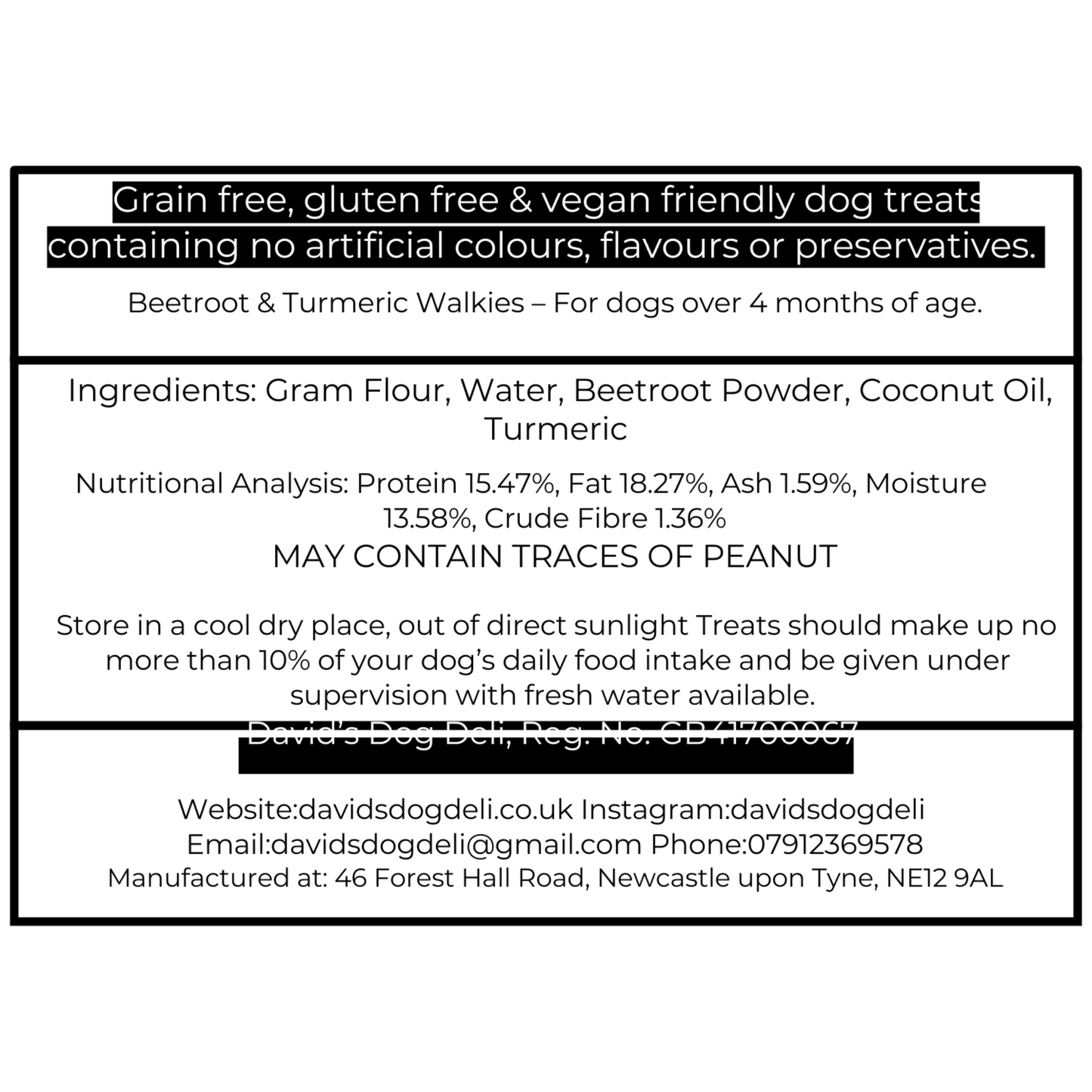 Beetroot & Turmeric Dog Treats label